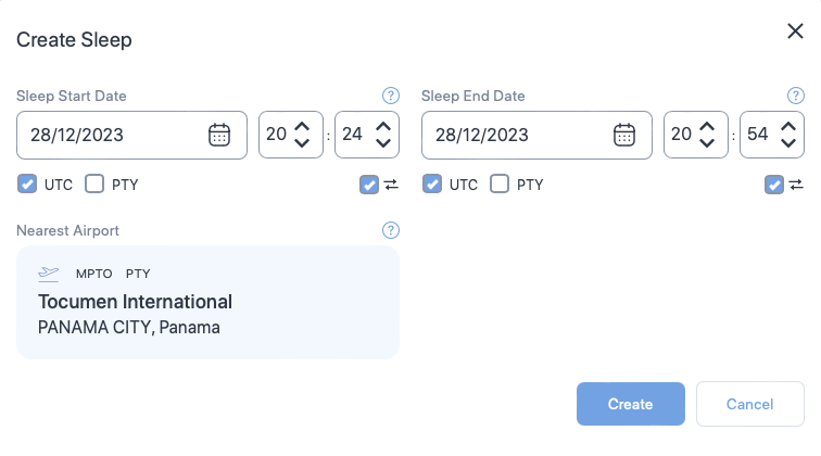 Create sleep form